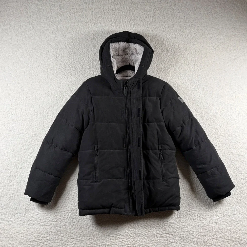 Abercrombie Kids Black Sherpa Lined Puffer Jacket Hooded Parka 11/12 Warm School